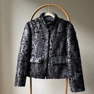 Stunning Zara Sequin Black Jacket - Luxe Party Wear